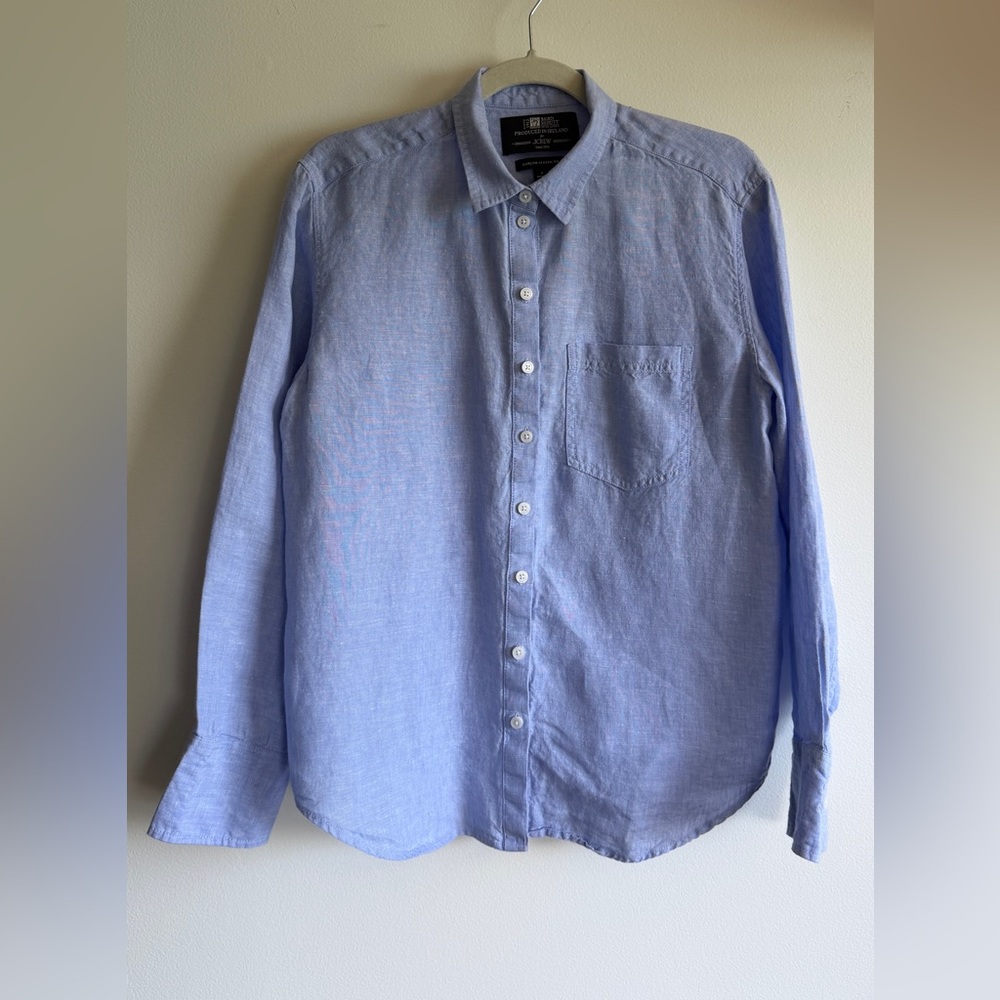 J.Crew Baird McNutt Irish Linen Garçon Classic Fit Button Down Shirt Blue Size 6